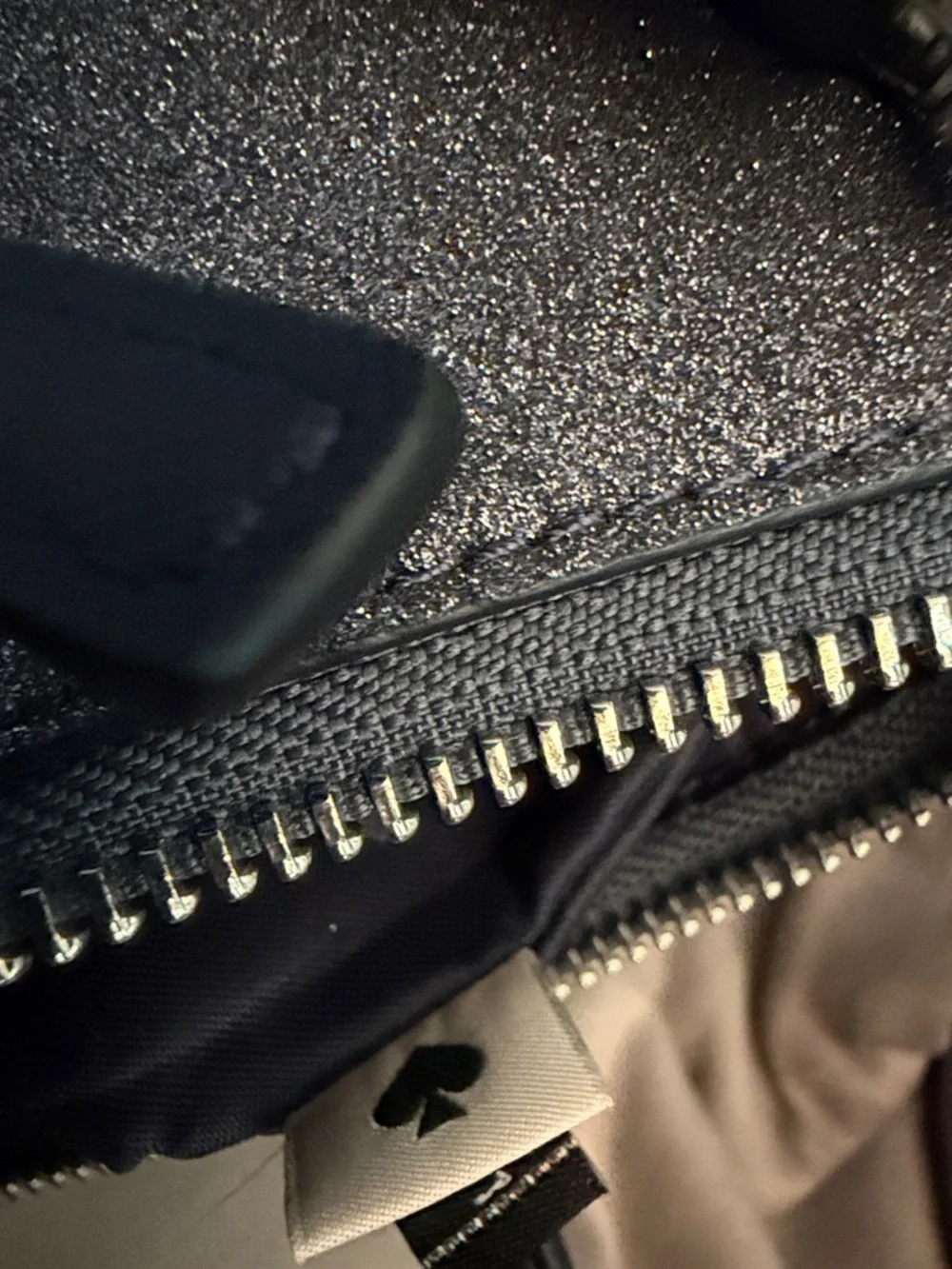 Kate Spade blue  Metallic Glitter Shoulder Tote with navy blue handle and strap. - Picture 7 of 11